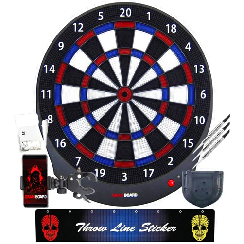 GranBoard GRAN BOARD Dash Blue Online Bluetooth Smart Dartboard for Adults & Game Room Package c/w -Bracket, Throw line Sticker, Smartphone Holder, Extra tip 50pcs, Fcx Dart & std Gran Dartboard Accessory