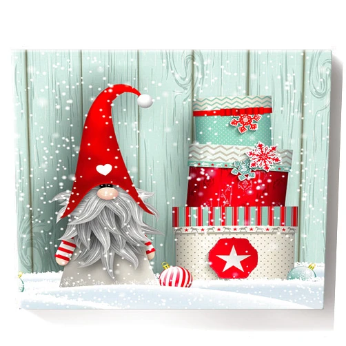 Savannan DIY Paint by Numbers, Christmas Gnome with Gifts Snow Wooden Winter Holiday Celebrate Framed Canvas Acrylic Painting Kit Brushes, KSZ-gnome#WJL21-9-8SWXF05955KSZASAN, 16x20in