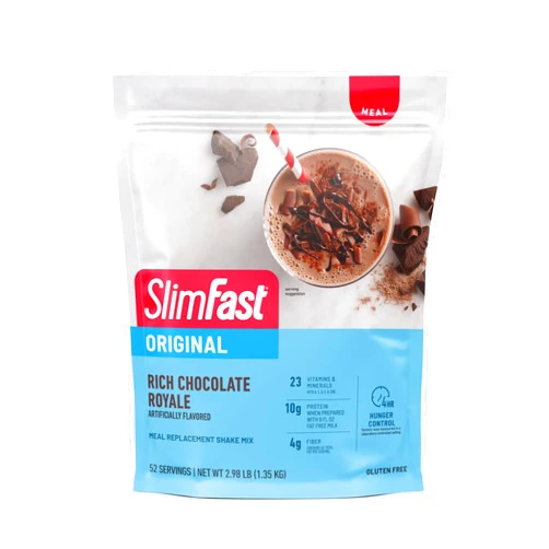 SlimFast Meal Replacement Powder, Original Rich Chocolate Royale, Weight Loss Shake Mix, 10g of Protein, 52 Servings (Packaging May Vary)