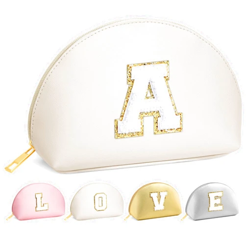 YOOLIFE Birthday Gifts for Teen Girls, Initial Makeup Bag Toiletry Bag Cosmetic Bags for Women, Big Sister Gifts for Girls Personalized Gifts Girlfriend Gifts Wife Gifts Bridal Shower Gifts (White A)