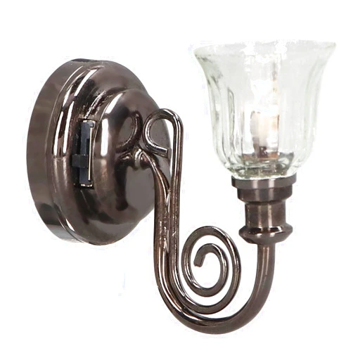 FOSA 1:12 Dollhouse Wall Lamp Vintage Look LED Warm Light Metal Dollhouse Miniature Wall Sconce with Button Battery Gifts for Baby