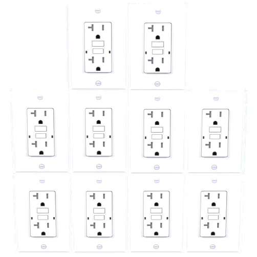 3GRACE 20 Amp GFCI Outlet, Tamper-Resistant, Weather Resistant Receptacle Indoor or Outdoor Use, LED Indicator with Decor Wall Plates and Screws，UL Listed, White (10 Pack)