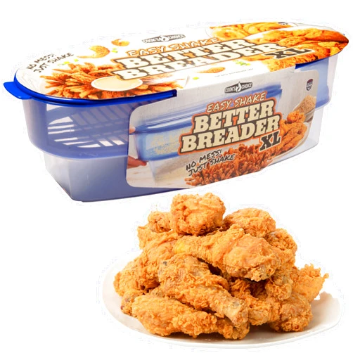 COOK'S CHOICE XL Original Better Breader Batter Bowl- All-in-One Mess Free Breading Station Tray for at Home or On-the-Go - Pour in Seasoning, Add Meat or Vegetables of Choice, & Just Shake
