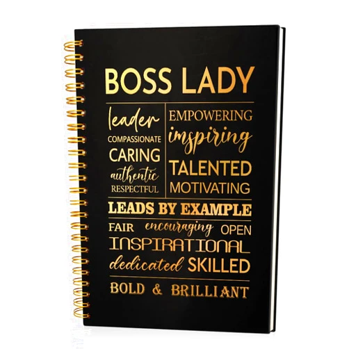 Msticey Boss Lady 160 Blank Pages Gold Foil Hardcover Spiral Notebook, New Business Owner Gift Women Boss Gift for Boss Female, Appreciation Gift for Women Entrepreneurs, Boss Day Women's Day Gift