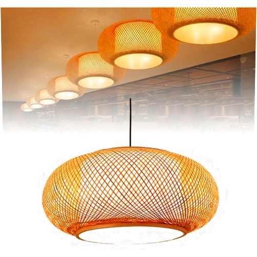 TFCFL Handmade Bamboo Lantern Wicker Rattan Pendant Light Fixture E26 Chandelier Retro Rustic Ceiling Hanging Lamp for Living Room Bedroom Restaurant Cafe Teahouse Bar Dining Room Club (23.5