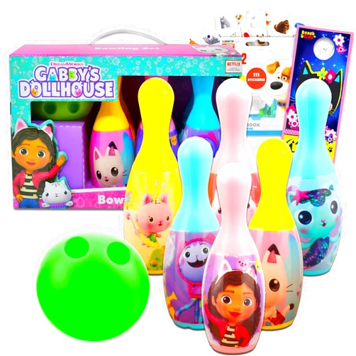DreamWorks Gabby's Dollhouse Bowling Set for Kids - Gabby's Dollhouse Playset Bundle Gabby's Dollhouse Toys Games Activities with Stickers, More | Gabby's Dollhouse Games