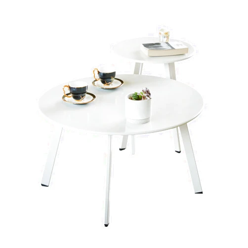 Meluvici Patio Coffee Table Set of 2, Weather Resistant Outdoor Round End Table, Nesting Tables for Living Room Balcony Office, White