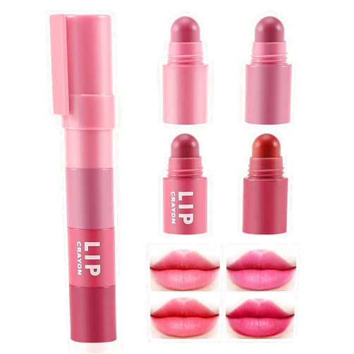Boobeen Lipstick Crayon Lip Gloss Makeup Lasting Matte Velvet Multi-Color Lipstick Pencil, Crayon Lip Stick Set Gifts for Girls and Women, 4 Colors