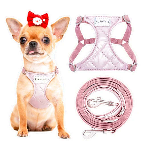 Puppytie No Pull xs Dog Harness with Multifunction Dog Leash,Soft Adjustable No Choke Escape Proof Pet Harness Vest,Glossy Pink,XXS