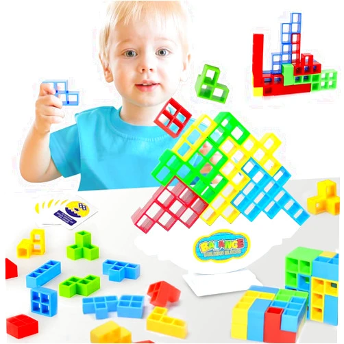 Ciwich Tetra Tower Balance Stacking Blocks Game，48Pcs Stacking Team Building Blocks Board Game for Kids & Adult, Perfect Family Game Party Team Building Games Toy