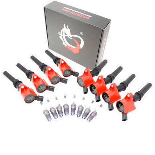 AIP Electronics DRAGON FIRE PERFORMANCE Power Pack 8pc IRIDIUM Spark Plug Set & Ignition Coils Compatible with Ford E150 F150 F250 Explorer Expedition Excursion 5.4L V8 DG508 DG457 DG472 DG491 SP479 Oem Fit Kit-1521