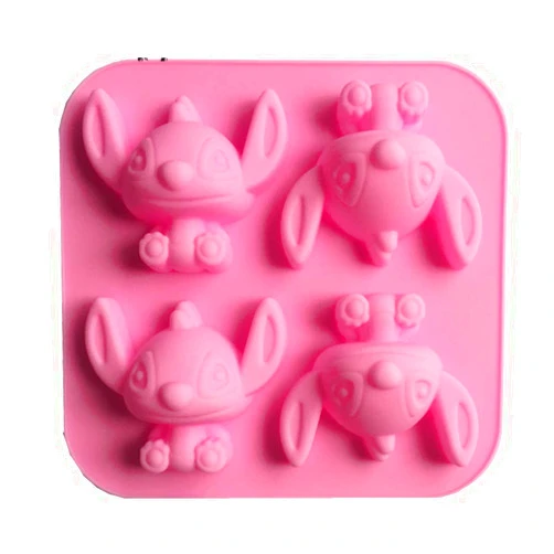 Seedomes Cute 4-hole Cartoon Stitch Star Baby Silicone Mold for DIY Chocolate Crystal Cupcake Cake Topper Decor Ice Cube Candy Desserts Fondant Soap Mould Jelly Shots Gum Paste Pudding Handmade Ice Cream