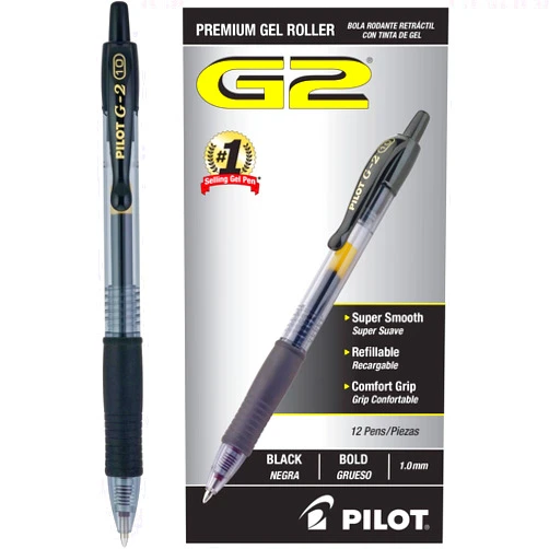 Pilot G2 Premium Gel Pens, Black Pens, Bold Point 1 mm, 12 Black