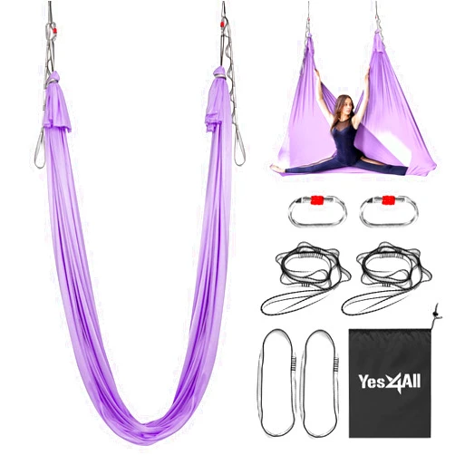 Yes4All Aerial Yoga Hammock 5.5 Yards, 198 Inches Height Aerial Silks, Yoga Trapeze Increasing Strength, Flexibility and Balance