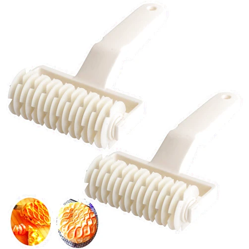 DelloidMaz 2 Pack DelloidMaz Pastry Lattice Roller Cutter, Pie Pizza Cookie Dough Lattice Roller Cutter, Household Baking Tool, Plastic, White