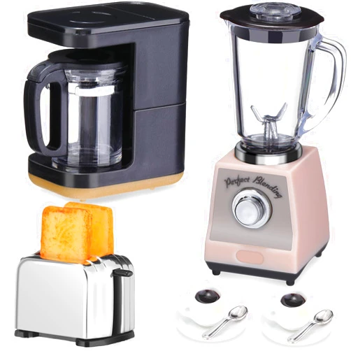 Hollowfly 5 Pcs Miniature Dollhouse Kitchen Accessories 1: 12 Scale Dollhouse Accessories Include Mini Coffee Maker Blender Toy Mini Toaster with 2 Slices Toast 2 Coffee Cup for Dollhouse Decoration