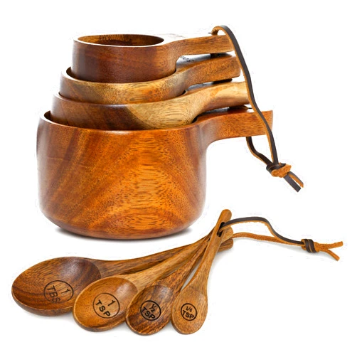 PDTXCLS Wooden Measuring Cups and Spoons Set - Wood Measuring Cups, Wooden Measuring Spoons Set, Wood Kitchen Accessories, Cute Measuring Cups, Measuring Set for Dry Ingredients