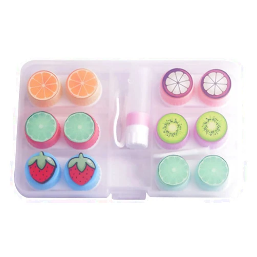 Healifty Contact Lens Case Cute Fruit Contacts Colored Lenses Case Container Holder Storage Box Travel Kit 6 Pack (Tweezers and Applicator Set Included)