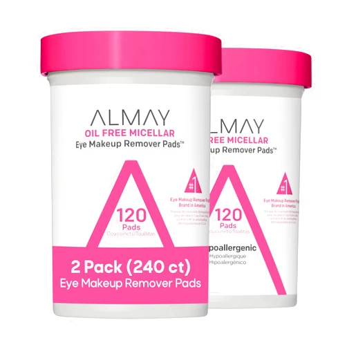 Almay Eye Makeup Remover Pads, Micellar Gentle, Hypoallergenic, Fragrance-Free, Ophthalmologist Tested, Stocking Stuffer for Women, 120 Count (Pack of 2)