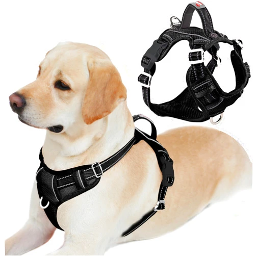 BARKBAY Dog Harness No Pull with ID Tag Pocket - Heavy Duty, Reflective, Easy Control for Large Dogs(Black,L)