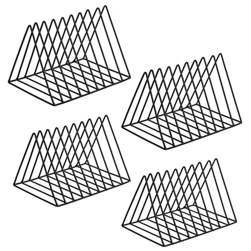 XINFULL 4 Pack Triangle File Storage Holder Racks Iron Desktop Magazine Organizer Metal Newspapers Folders for Office Table Desk Bookshelf Home Decoration, Black