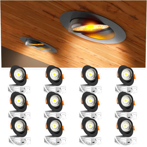 Amico 12 Pack 4 Inch 5CCT Gimbal LED Recessed Lighting, 360°&90°Adjustable Eyeball Directional Downlight, Dimmable, 2700K/3000K/3500K/4000K/5000K Selectable, 9W 700LM CRI90+, Black, ETL&FCC
