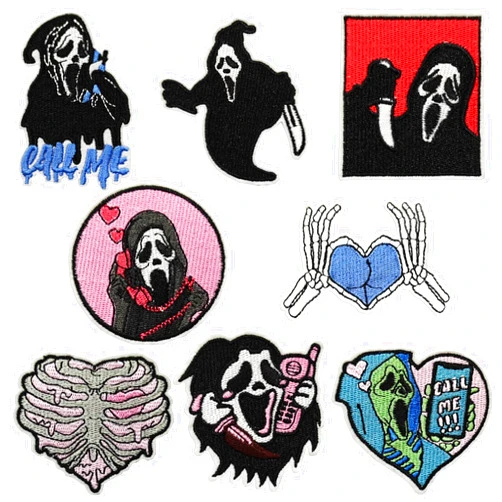 MOGOXION 8 Pcs Halloween Embroidery Iron on Patches Quirky Cartoon Spooky Punk Heart Style Sew on Emblem Applique Sewing Patch Gifts Clothes Small Repair Craft DIY for Party Jackets Hats Shirts Jeans Clothing
