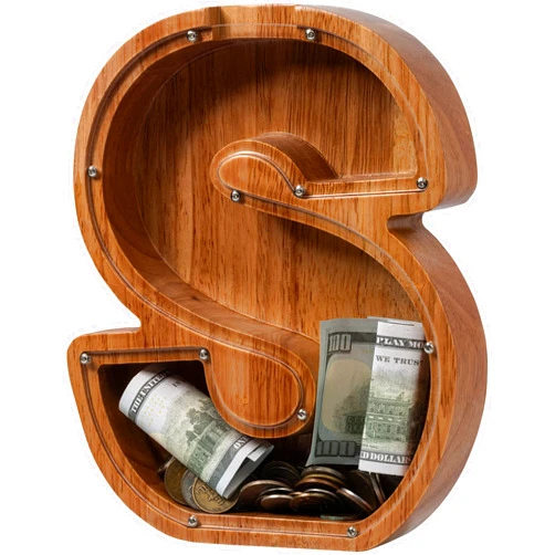 Ladenk Large Wooden Kids Letter Piggy Bank - Piggy Bank for Boys Girls - Alphabet Money Bank with Initial S - Coin Bank for Birthday