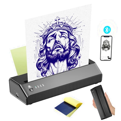BLACKBUDDA Tattoo Stencil Printer Bluetooth, Blackbudda Tattoo Printer Machine with 10 Pcs Tattoo Transfer Paper, Compatible for iOS＆Android Phone, iPad＆PC
