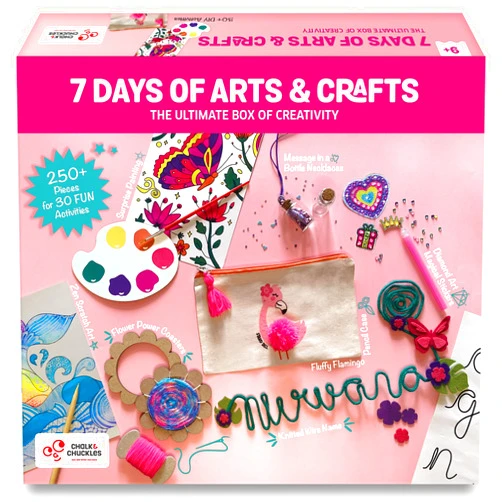 Chalk and Chuckles 7 Days of Arts & Crafts Kit – 30 Creative Activities for Kids Ages 9+