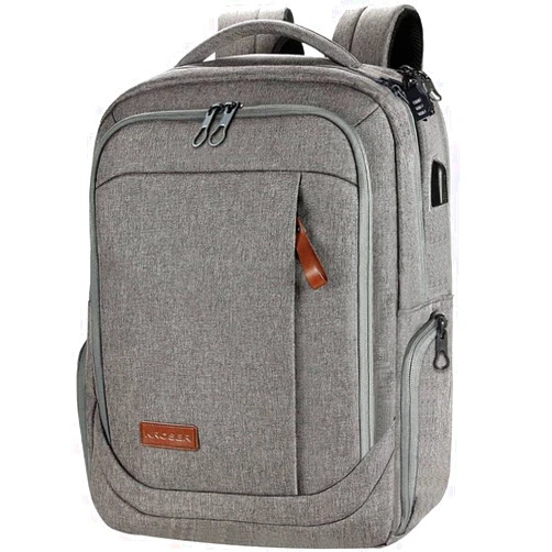 KROSER Laptop Backpack Large Computer Backpack Fits up to 17.3 Inch Laptop with USB Charging Port Water-Repellent Casual Daypack for Travel/Business/College/Women/Men-Grey