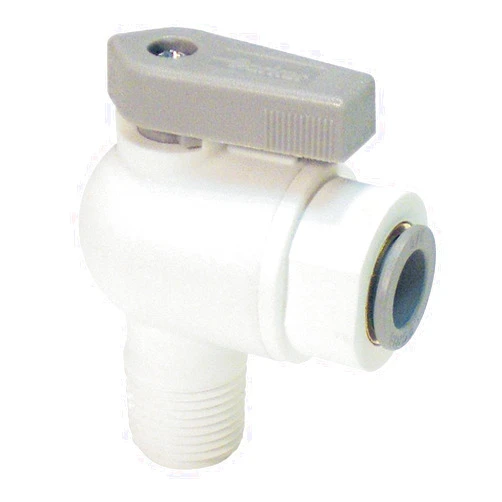 Parker LFPP6VME4-pk10 Ball Valve, Tube to Pipe, Polypropylene, Push-to-Connect 90 Degree Elbow, Full Port, 3/8