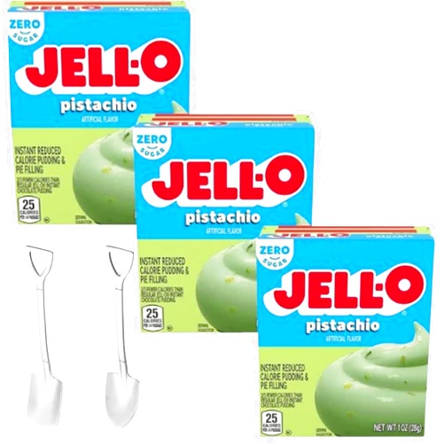 Candy Freezer Jell-O Instant Pudding & Pie Filling Mix 1 oz Box Sugar Free (Pack of 3) with Candy Freezer Metal Spoons (Zero Sugar Pistachio) Shovel Spoons