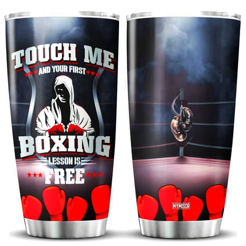 MYMISOR Boxing Tumbler For Boxing Lovers Stainless Steel Cup Touch Me And Your First Boxing Lesson Is Free Novelty Gift For Fitness Enthusiast Sport Lover Gifts Birthday Present