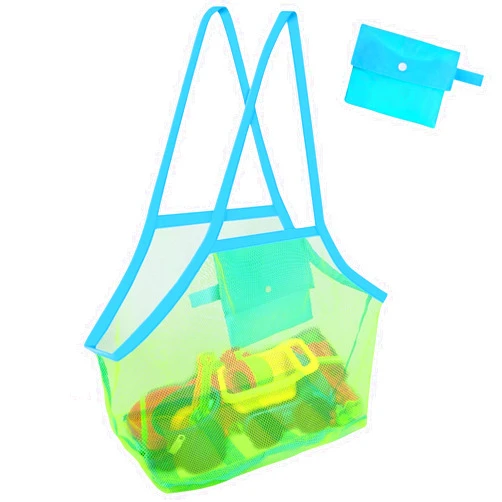 Besirugic Large Mesh Beach Bag for Sand Toys, Foldable Beach Bag Mesh Tote Bag, Net Beach Bag Organizer Beach Essentials for Family Travel Vacation