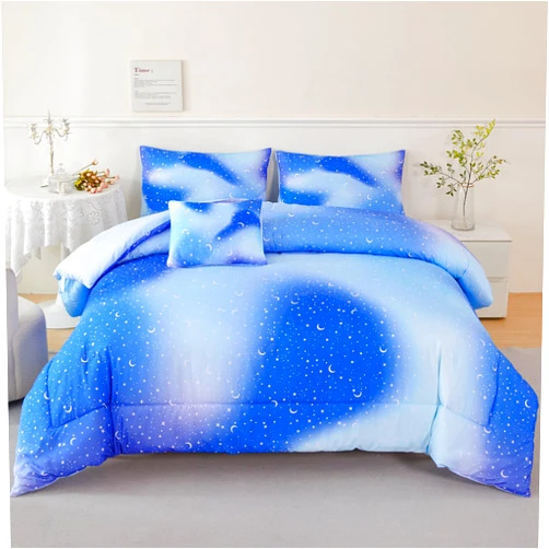URBONUR 6Pcs Gradient Glitter Comforter Set for Girls Twin Size Blue Galaxy Kids Bedding Set for Boys Comforter Sets Soft Bed in A Bag Twin (Ombre Blue)