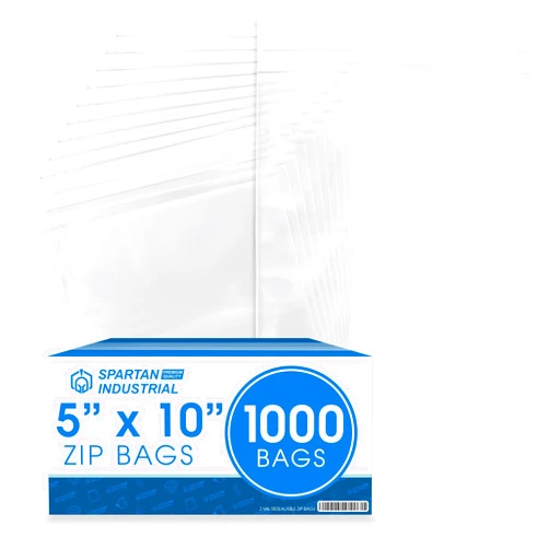 Spartan Industrial - 5” X 10” (1000 Count) 2 Mil Clear Reclosable Zip Plastic Poly Bags with Resealable Lock Seal Zipper
