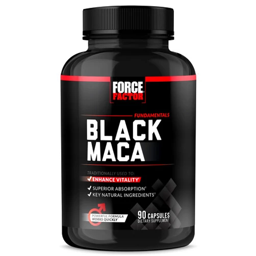FORCE FACTOR Black Maca Root 1000mg, Vitality Supplement for Men with Black Pepper Extract for Absorption, Natural Maca Negra Extract, 90 Capsules
