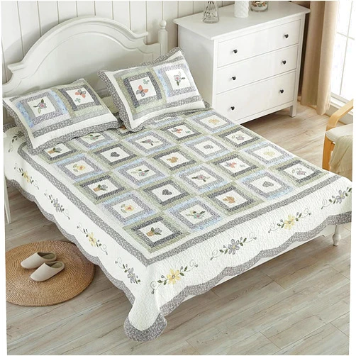 VSULZVNU High-Grade Bedspread Bed Throw Handmade Patchwork Coverlet Pure Cotton Quilted Quilt Embroidered Multifunction Bed Cover 3PCS Set Bed Sheets Decoration + 2 Pillow Cases B-Queen:230x230cm (B King 243x