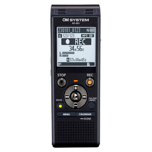 OM SYSTEM WS-883 Digital Voice Recorder with Built-in Stereo Microphones, Direct USB, Noise Cancel, Simple Mode, Low-Cut Filter, Intelligent Auto Mode, 8 GB Memory and VCVA