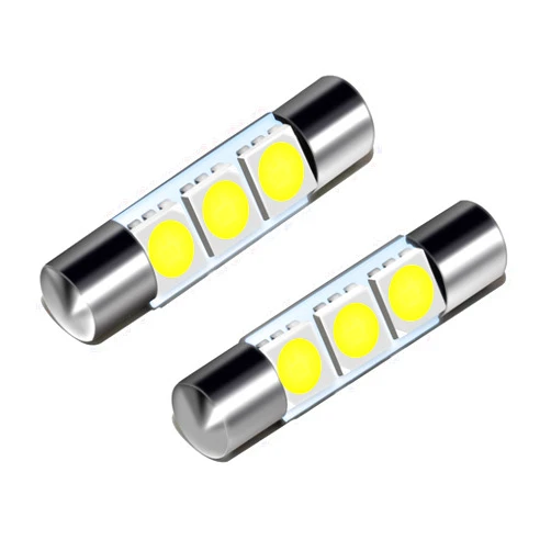 ZHOL SUPER BRIGHT White Vanity LED Light Bulbs Mirror Fuse Sun Visor 3-SMD 5050 Chips, 6641F (A Pair)