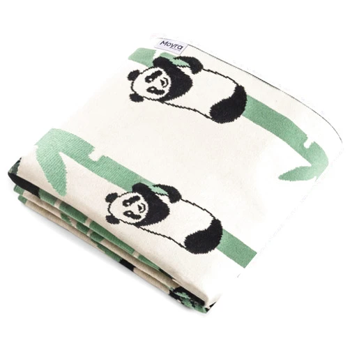 Moyra Collective Oeko-TEX Certified Knitted 100% Cotton Blanket | Soft, Cozy & Breathable Newborn & Infant Swaddle Blanket | Cute Animal Prints| Lightweight, Stroller, Crib, Receiving Blanket (Pandas)