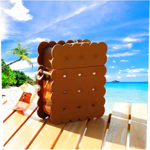 JGMLZK Cute Water Bottles with Straws, Creative Kawaii Biscuit Shaped Plastic Leakproof Juice Drinking Cup with Adjustable Shoulder Strap for School Outdoor Camping Sports BPA free(Coffee color)