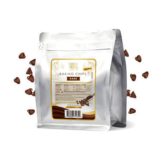 ChocZero Dark Chocolate Chips - Sugar Free, Low Carb, Keto Friendly, Gluten Free - 20 Ounce Bulk Bag for Baking Keto Diet Cookies and Dessert