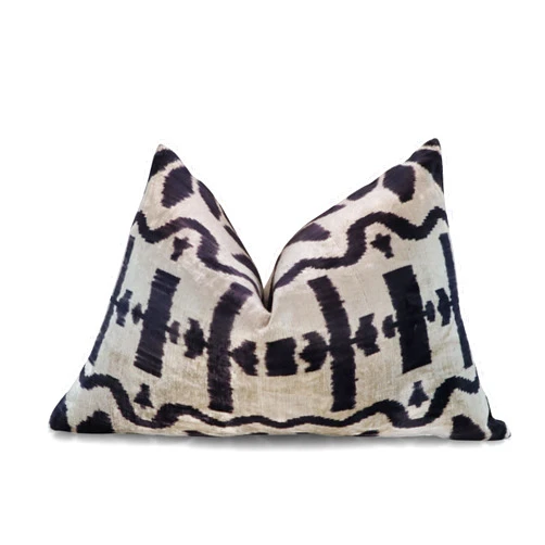 CANVELLO Handmade Throw Pillow, Silk Velvet Lumbar Pillow Luxury Black & White, Decorative Feather Pillows for Couch & Bedroom, 16x24 in Cushion with Feather Down Insert, Decorative Pillow Cover