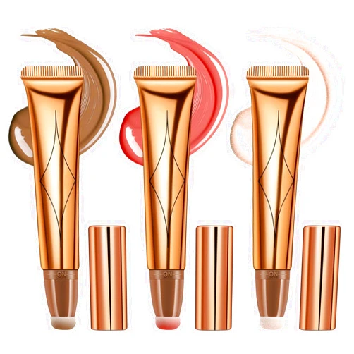 Dokpav 3PCS Cream Contour Beauty Wand, Liquid Highlighter Wand, Blush Wand with Cushion Applicator, Long Lasting Smooth Natural Matte Finish, Face Blush Illuminator Makeup Stick, Cream Blush Stick