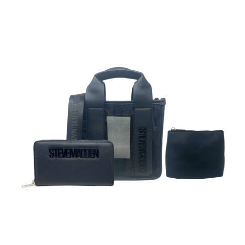 Steve Madden Mesh Bwebber Bag with Wallet and Accessory Pouch (Black Mesh)