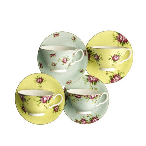 Aynsley Archive Rose Teacups and Saucers (Set of 4)
