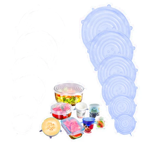 LMIP Silicone Stretch Lid, 12 Piece Reusable Food Covers, 6 Different Size Silicone Bowl Lids Fits Most Containers, Suitable for Cans, Bowls and Cups, Microwave Dishwasher Safe (Blue + White)