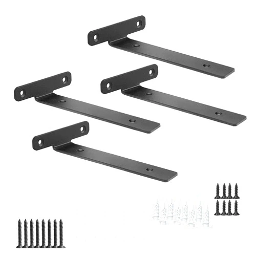LooftMate 4 Pack Floating Shelf Brackets,6 Inch Heavy Duty Industrial Wall Shelf Bracket,Black Metal Hidden L Brackets for Shelves Support
